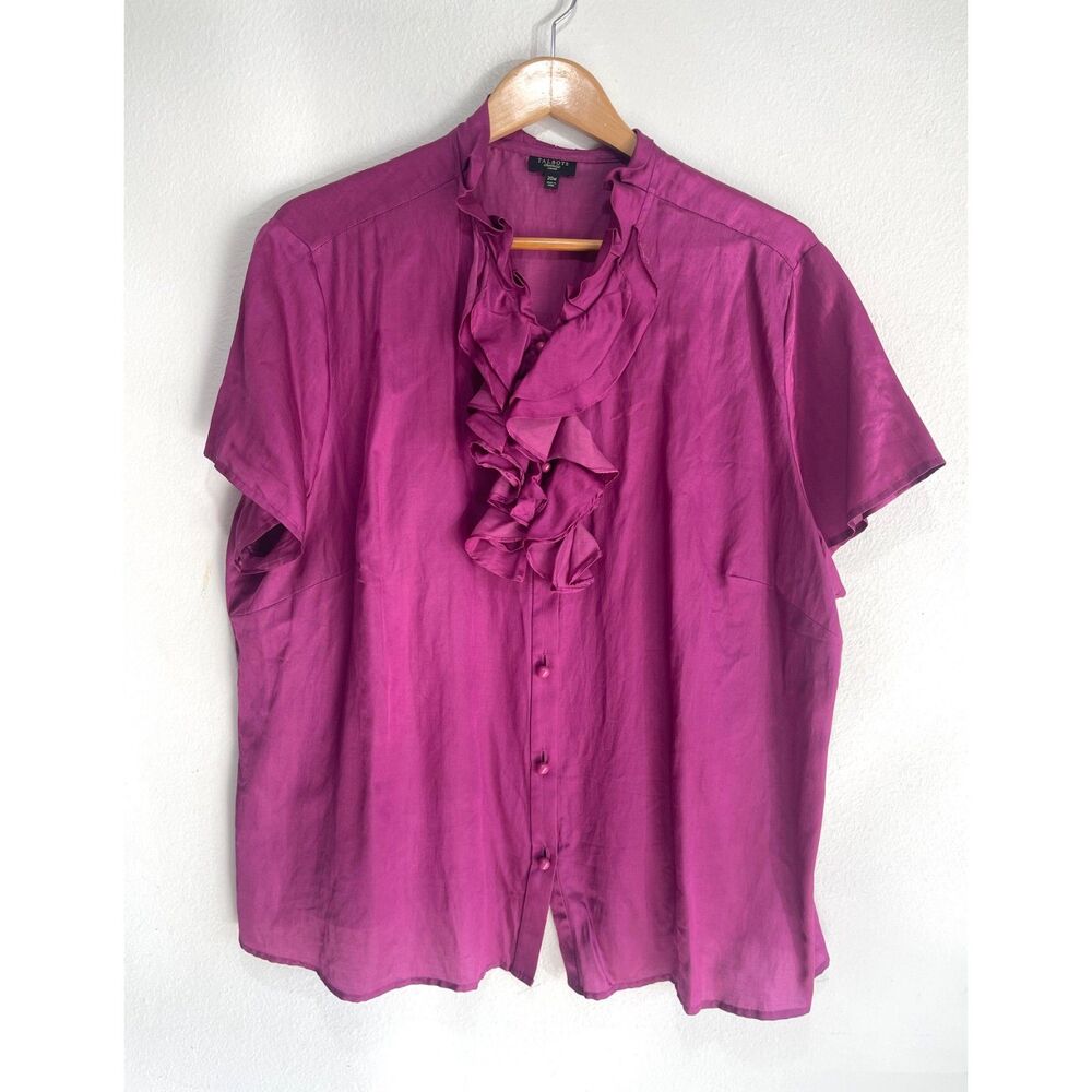 Talbots blouse cotton silk ruffle neck carrier business office feminin women 20W